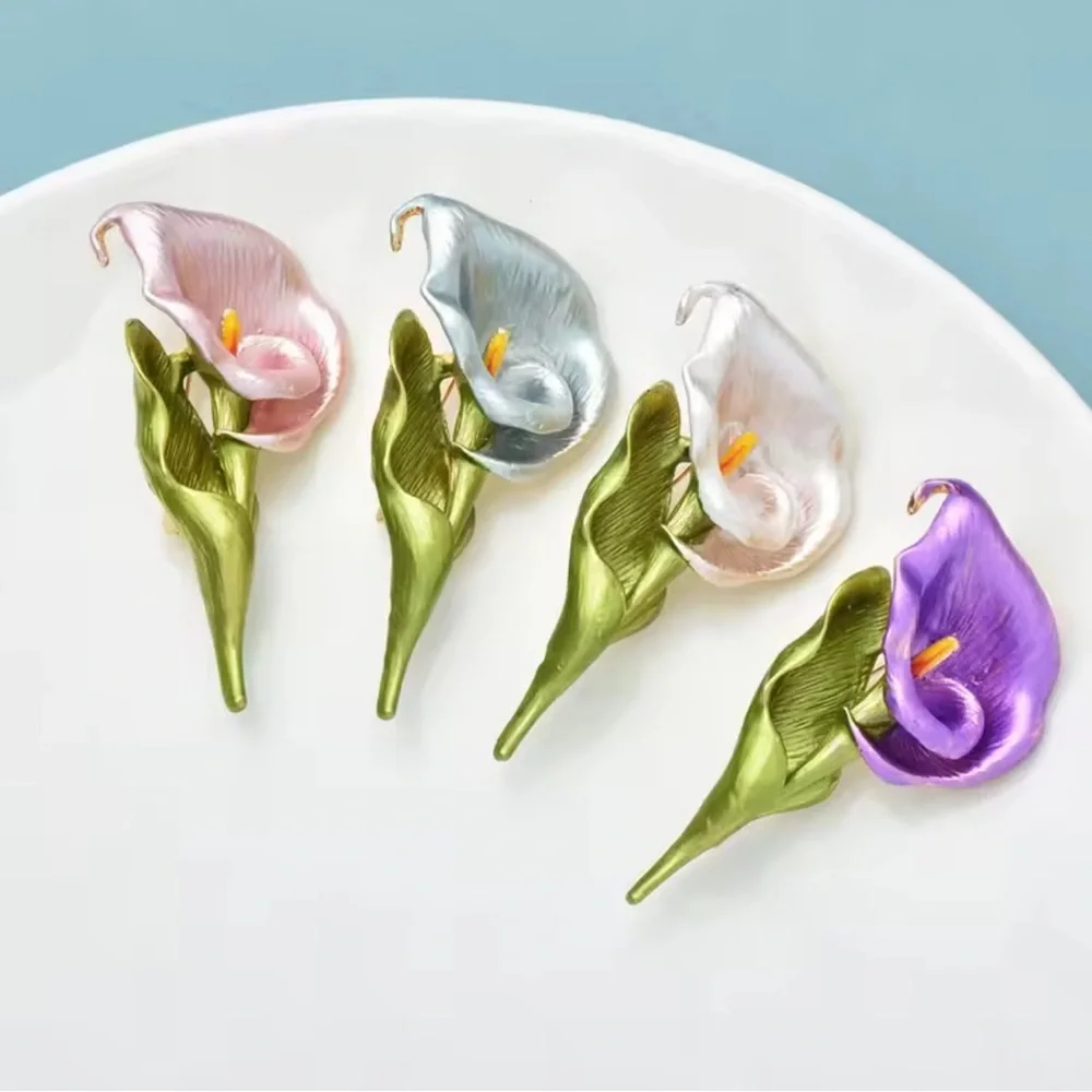 Vibrant Purple Green Calla Lily Brooch